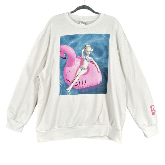 Barbie Off White Flamingo Pool Graphic Crew Neck Sweatshirt Womens XL - Picture 1 of 8